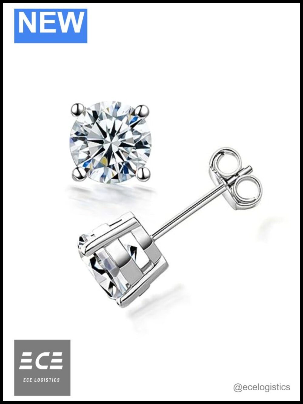 VVS1 Moissanite Round Solitaire Stud Earrings 925 Sterling Silver Platinum